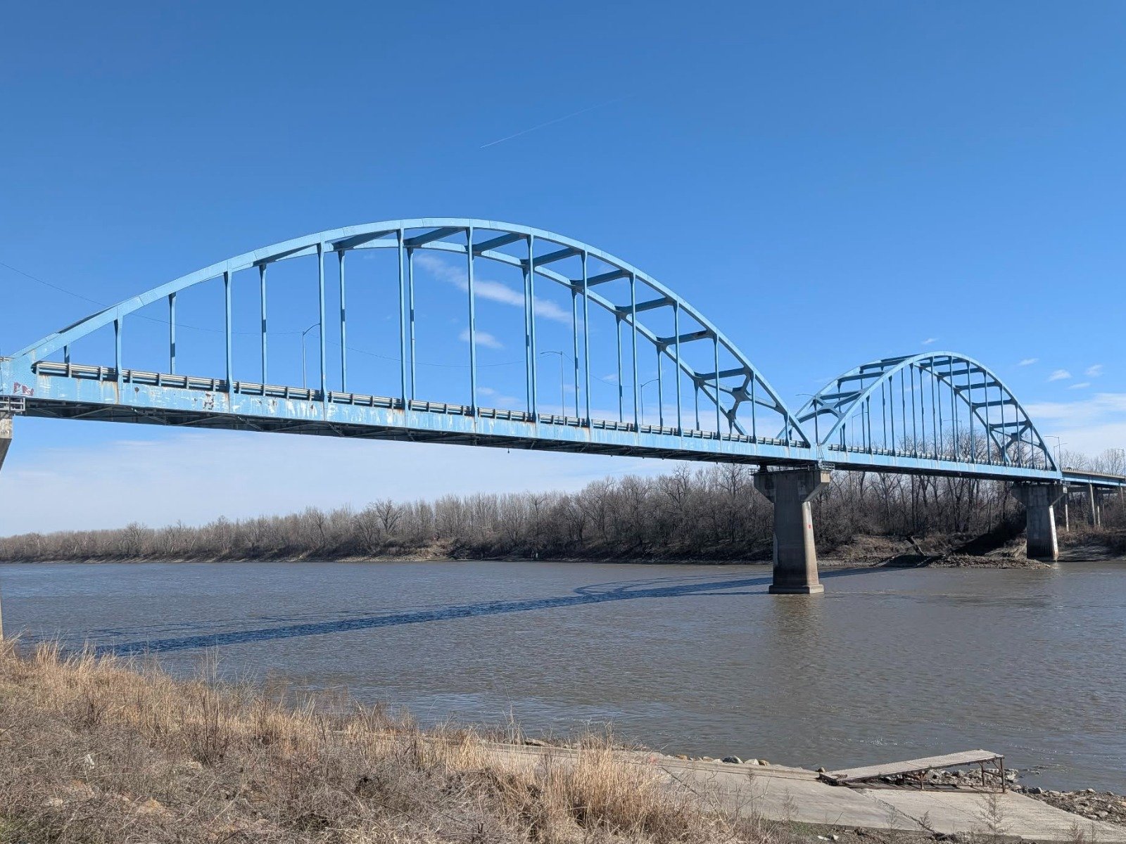 The Centennial Bridge crosses the Missouri River on the northeast side of town. Leavenworth borders the mighty Mo with plenty of pretty views of the river.